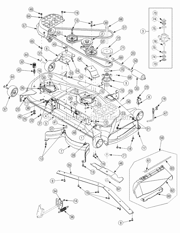 Mower Deck Diagram and Parts List for SLT1554 13AK11CK709, 13AK11CK710, 13AK11CK712 Cub Cadet Lawn Tractor